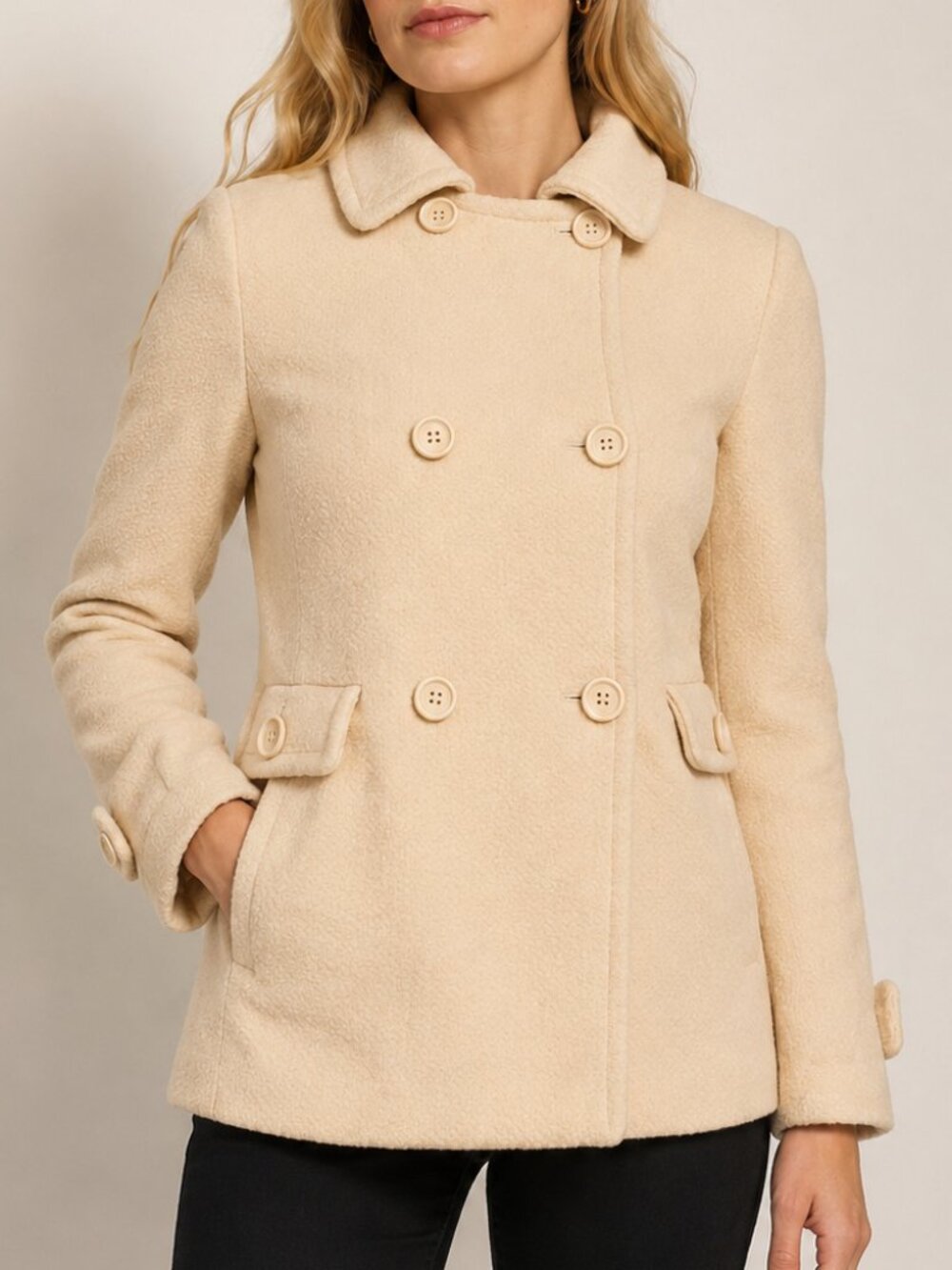 Tomboy Cream Double-Breasted Women's Peacoat Jacket Size XS